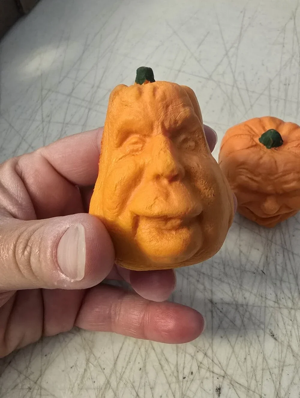 Vtg Todd Masters? Foam Pumpkin Head Pencil Toppers  Halloween Decor Set of 2